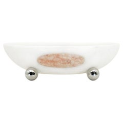 Orbit Bowl, Mexican White Onyx Stone, with Pink Marble Inlay