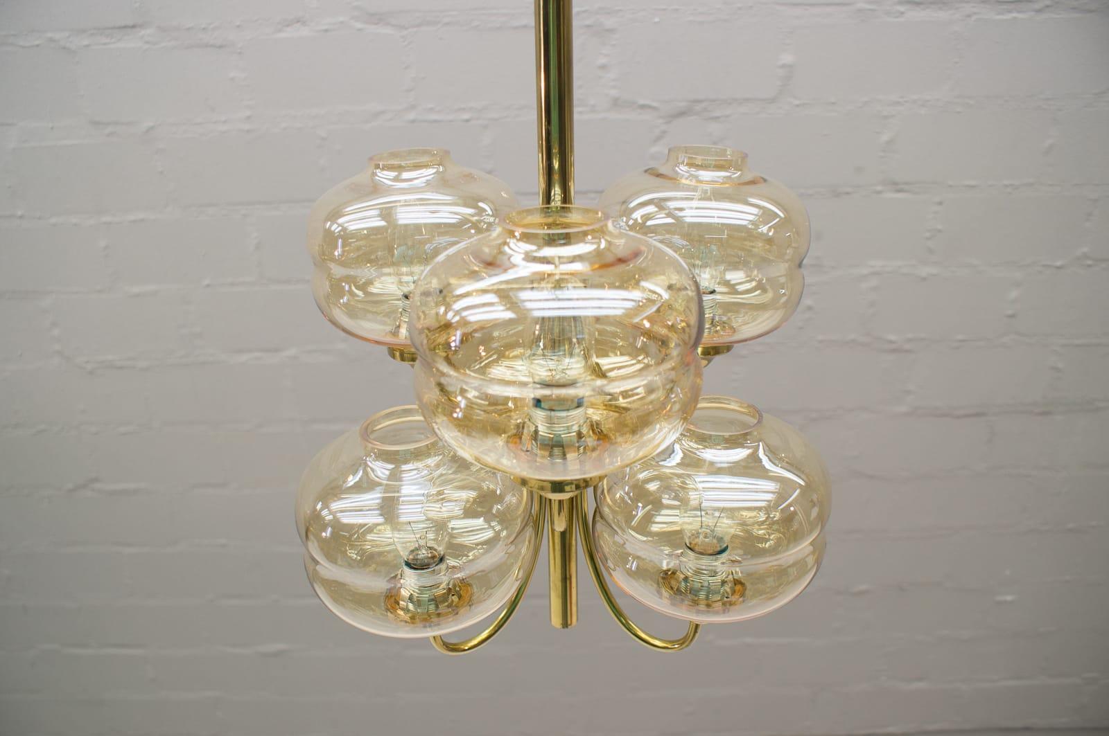 Swedish Orbit Ceiling Lamp with Six Amber Glass Shades, 1960s For Sale