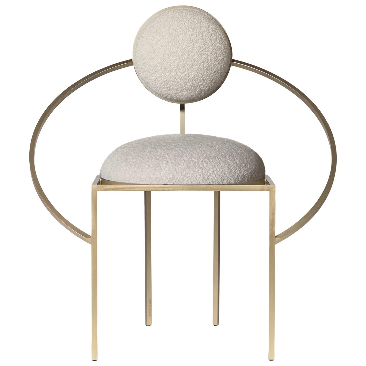 Orbit Chair, Brushed Brass and Cream Boucle Wool Fabric, by Lara Bohinc For Sale