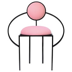 Orbit Chair in Pink Wool Fabric and Black Steel, by Lara Bohinc