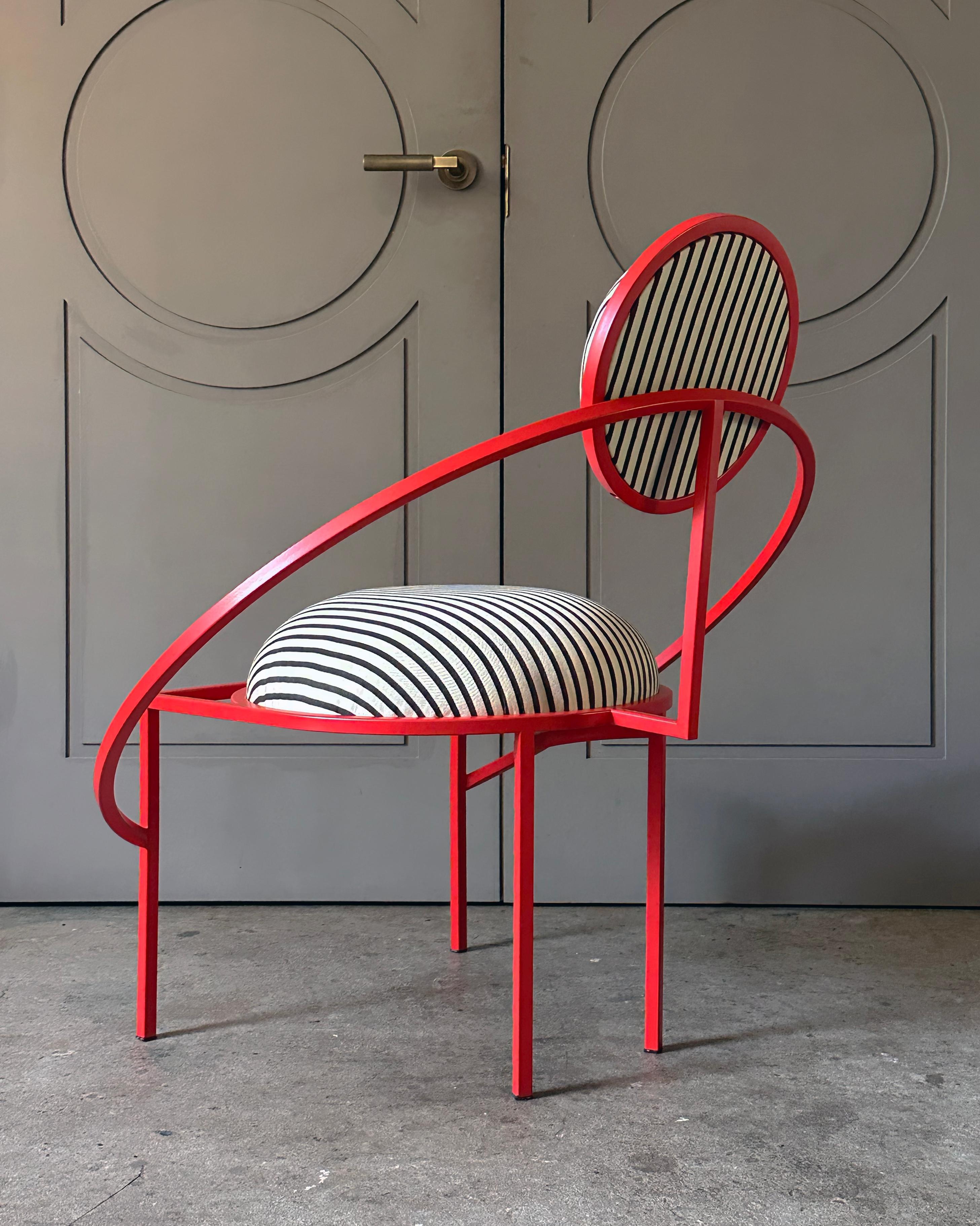 Portuguese Orbit Chair, Outdoor , Red Powder-Coated Steel and Stripe Fabric, in stock For Sale