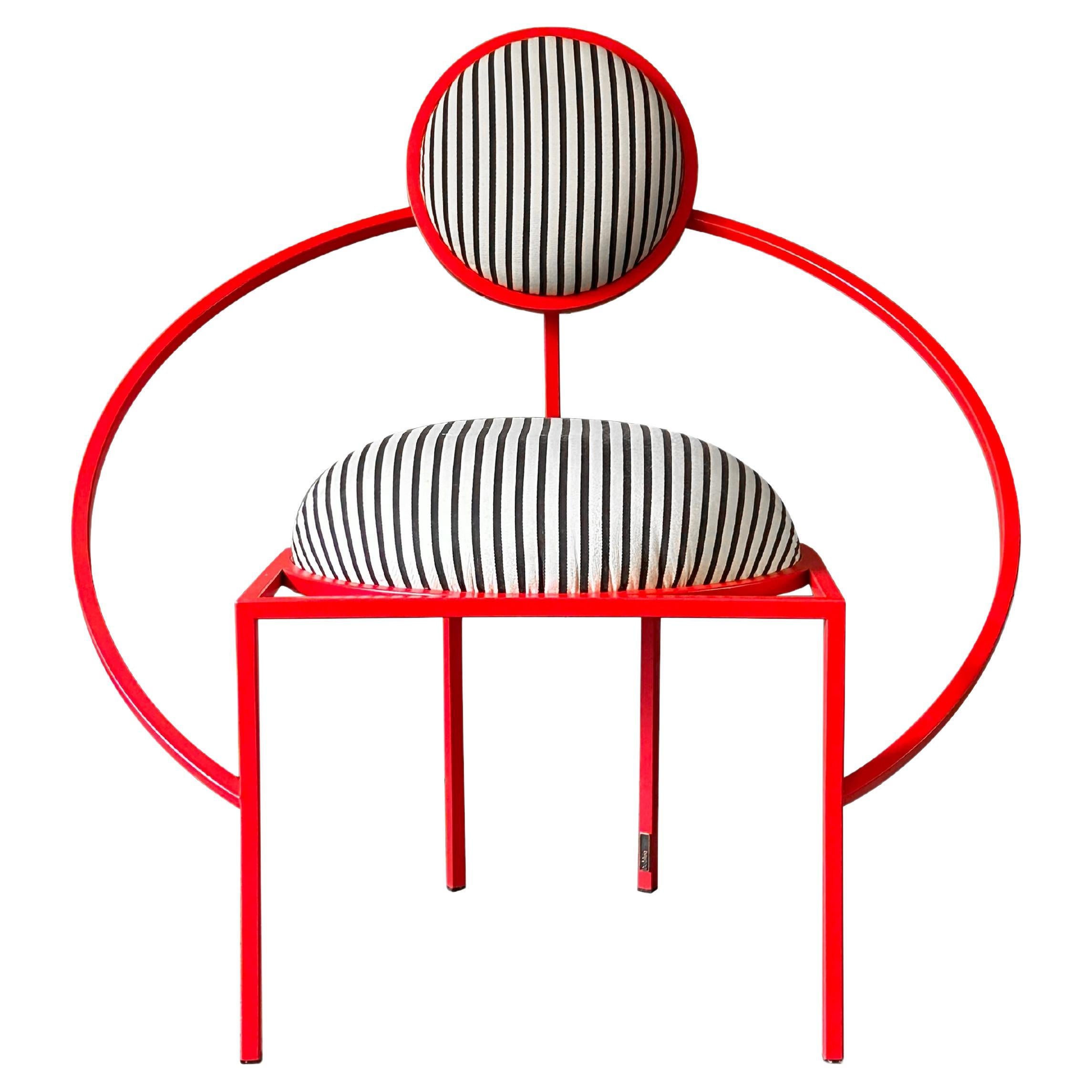Orbit Chair, Outdoor , Red Powder-Coated Steel and Stripe Fabric by Lara Bohinc