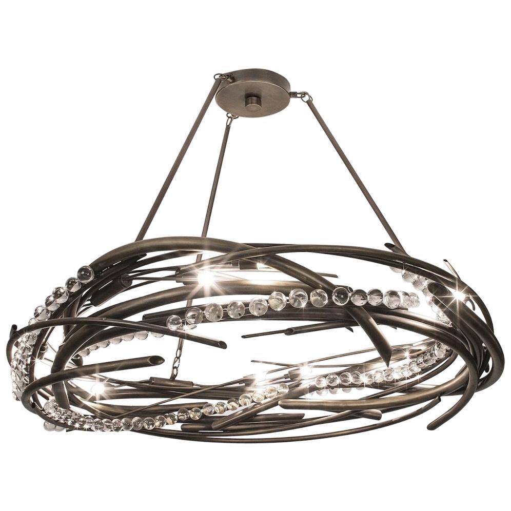 Orbit Chandelier, Contemporary Brass Ceiling Light in Antique Finish
