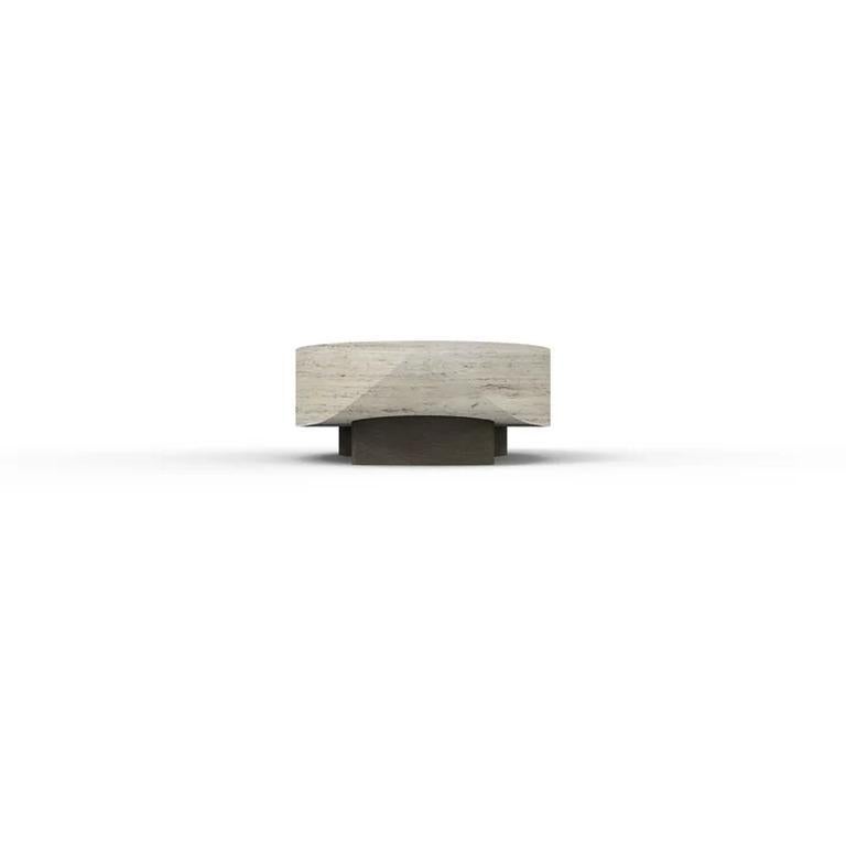 XXIe siècle et contemporain Table basse Orbit - Une vision sculpturale en pierre et métal en vente
