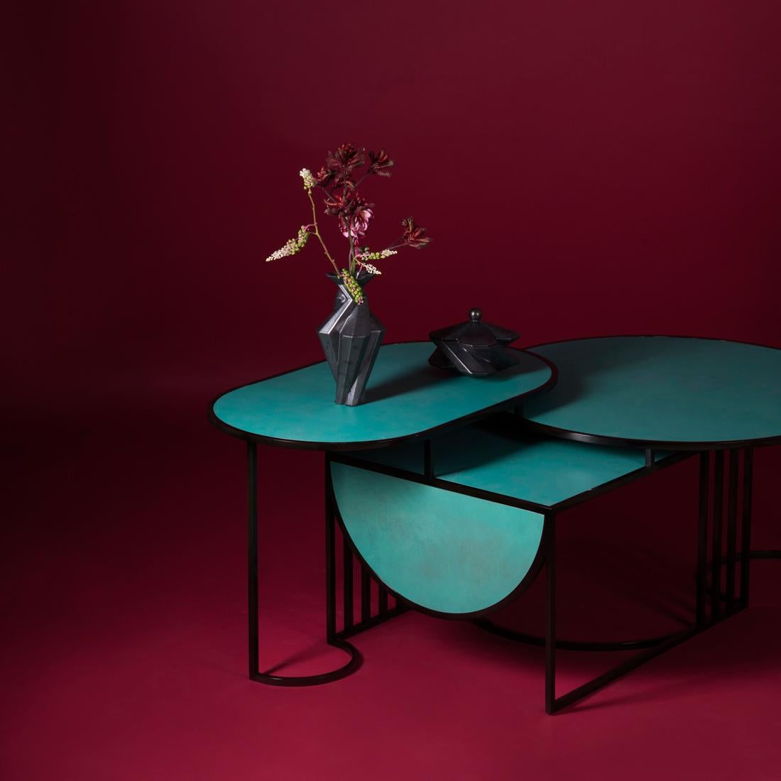Orbit Coffee Table, Steel Frame and Verdigris Copper Top, by Lara Bohinc In New Condition In Holland, AMSTERDAM