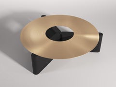 Orbit Contemporary Coffee Table in Wood and Brass