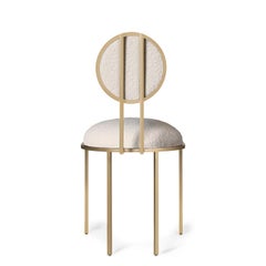 Orbit Dining Chair in Cream Boucle Wool Fabric and Brushed Brass, by Lara Bohinc