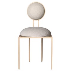 Orbit Dining Chair in Cream Boucle Wool Fabric and Brushed Brass, by Lara Bohinc