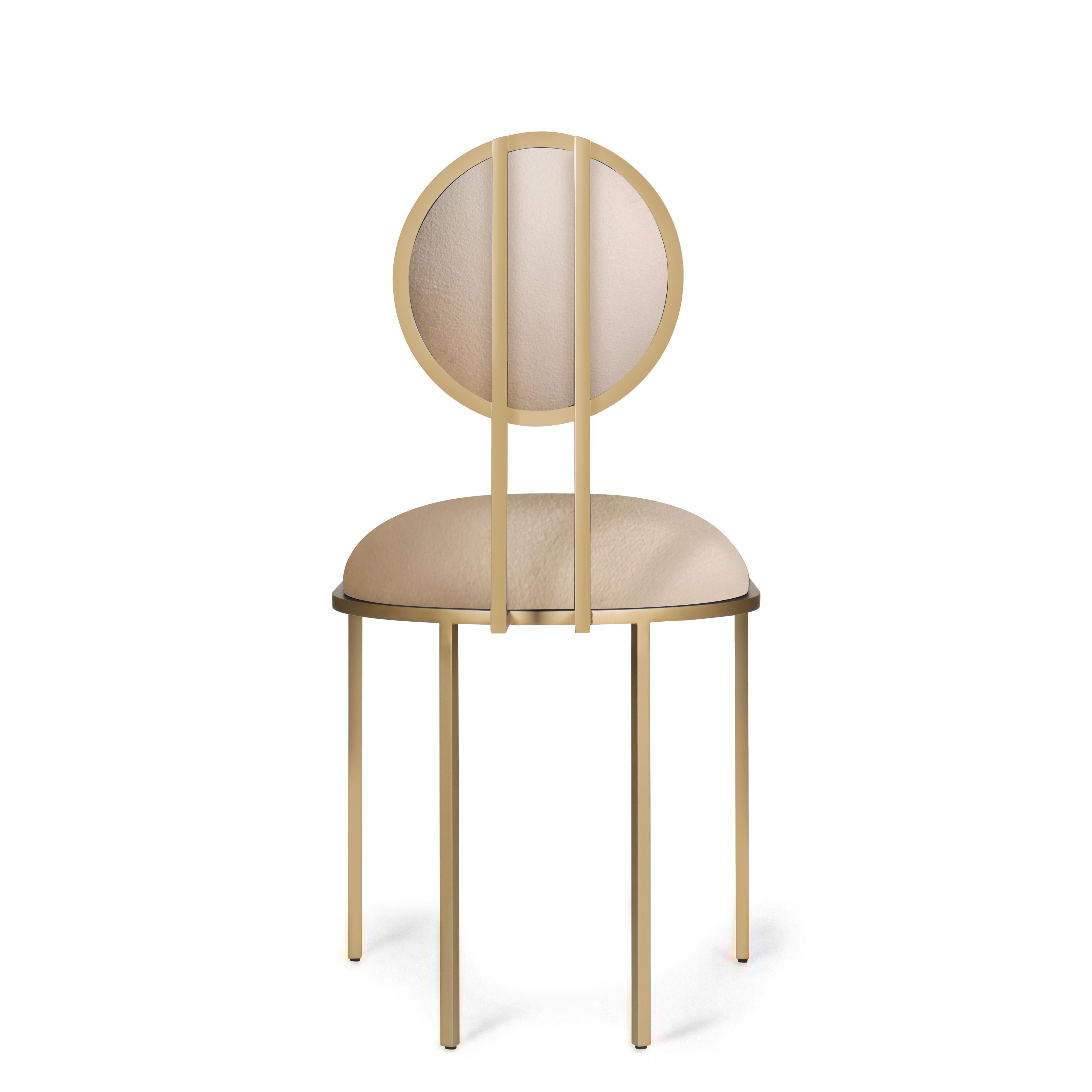 Modern Orbit Dining Chair in Cream Wool Fabric and Brushed Brass, by Lara Bohinc