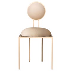 Orbit Dining Chair in Cream Wool Fabric and Brushed Brass, by Lara Bohinc