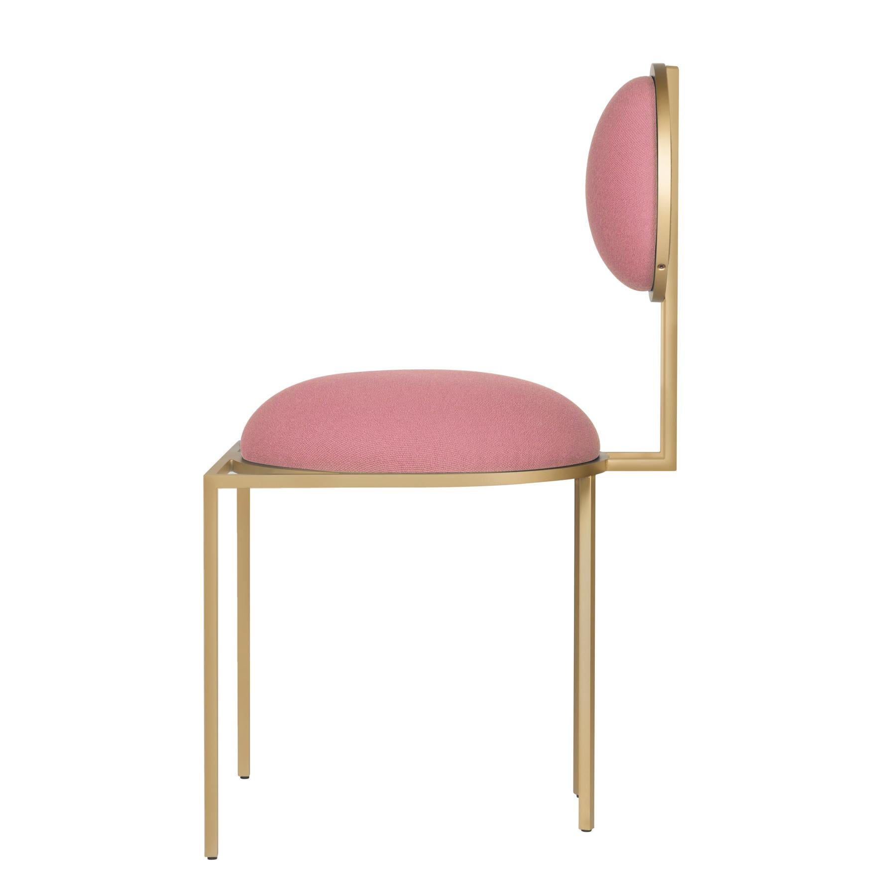 Modern Orbit Dining Chair in Pink Wool Fabric, Brushed Brass, by Lara Bohinc