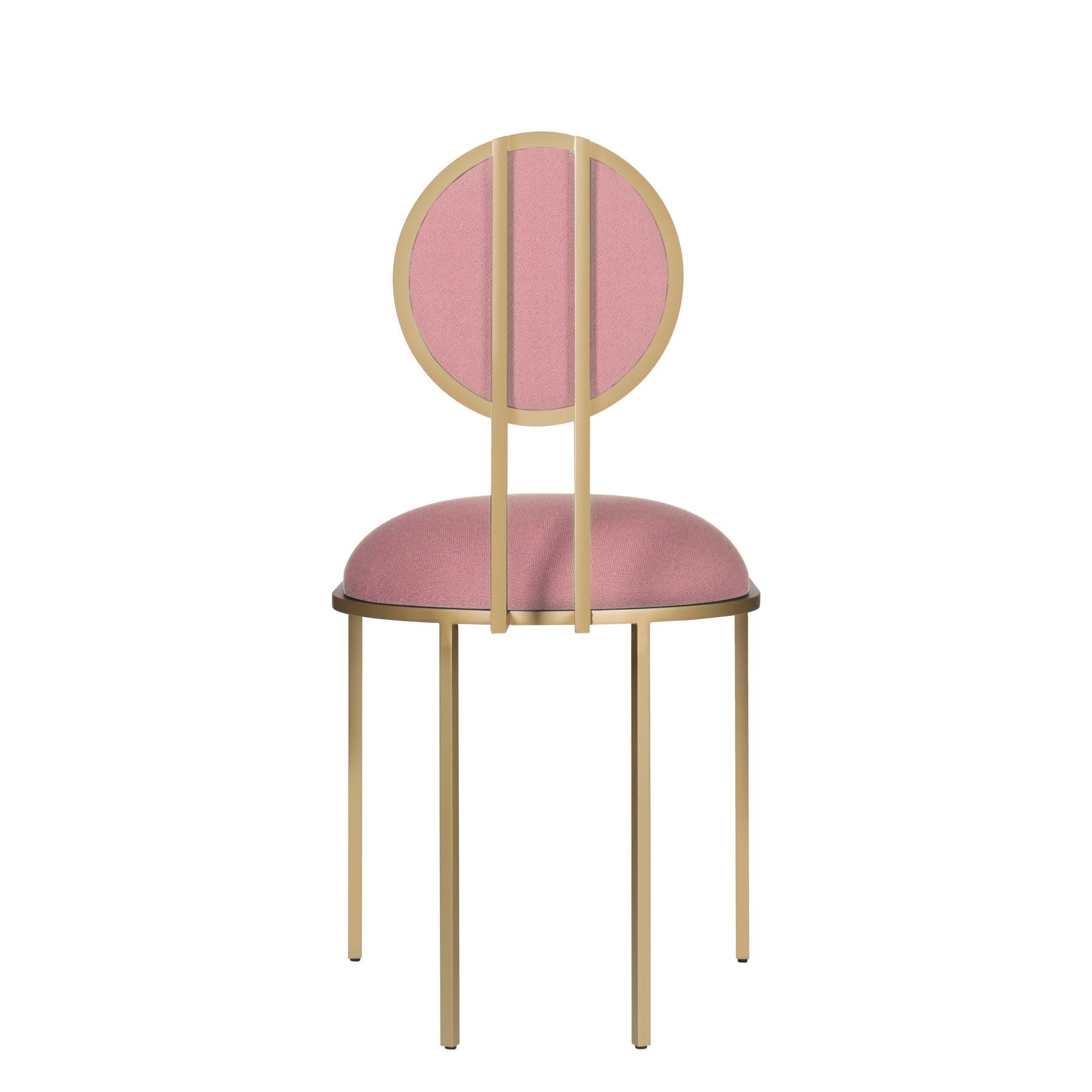 British Orbit Dining Chair in Pink Wool Fabric, Brushed Brass, by Lara Bohinc