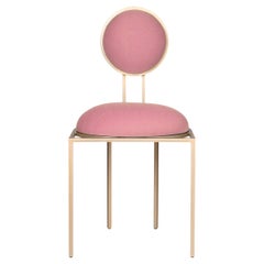 Orbit Dining Chair in Pink Wool Fabric, Brushed Brass, by Lara Bohinc