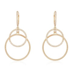 Orbit Duo 14K (18k request) Yellow Gold Textured Diamond Circle Drop Earrings