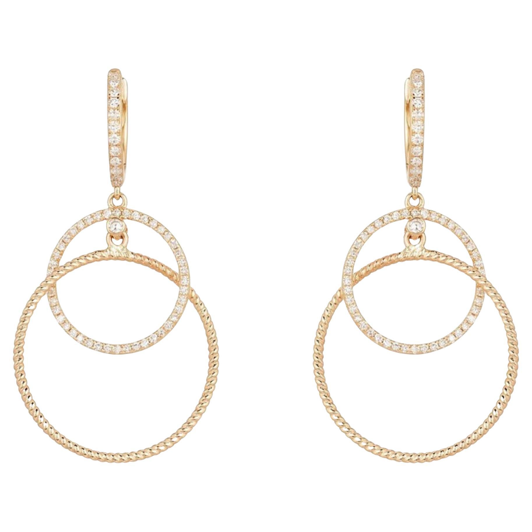 0.46ct Diamond Orbit Duo 14K Yellow Gold Circle Drop Earrings