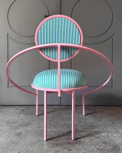 Orbit Garden Chair, Outdoor , Pink  Steel and Stripe Fabric, in stock