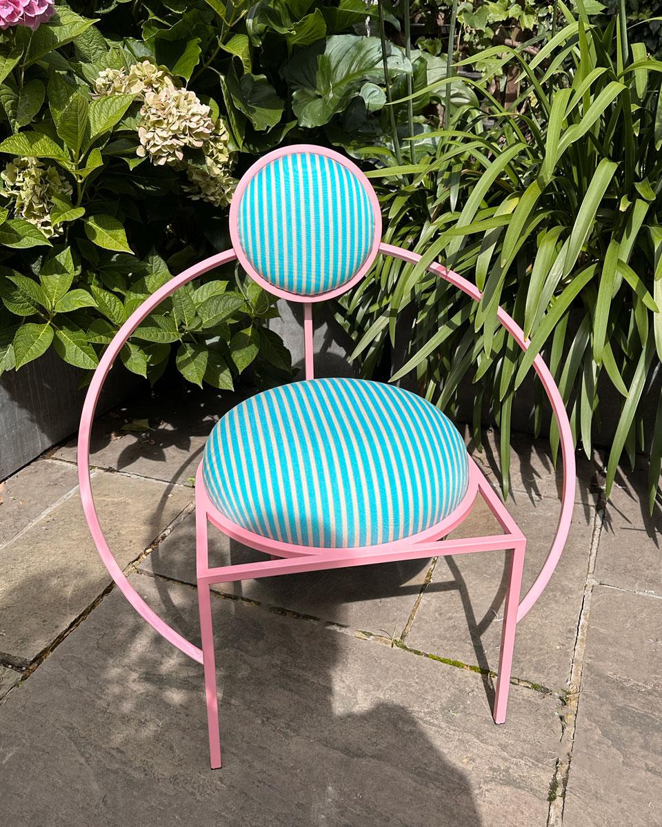 Orbit Garden Chair, Outdoor , Pink  Steel and Stripe Fabric, in stock In New Condition For Sale In Holland, AMSTERDAM