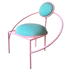 Orbit Garden Chair, Outdoor , Pink  Steel and Stripe Fabric, in stock