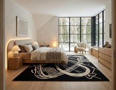 Orbit of Expression Black & Ivory Abstract Rug – Modern Handmade Area Carpet