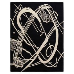 Orbit of Expression Black & Ivory Abstract Rug – Modern Handmade Area Carpet