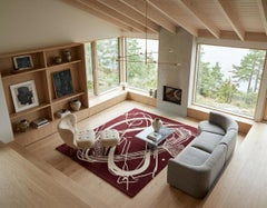 Orbit of Expression Burgundy & Ivory Abstract Rug – Modern Handmade Area Carpet