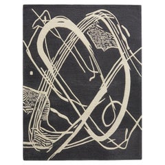 Orbit of Expression Charcoal & Ivory Abstract Rug – Modern Handmade Area Carpet