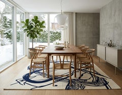 Orbit of Expression  Ivory & Navy Abstract Rug – Modern Handmade Area Carpet