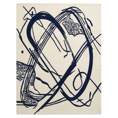 Orbit of Expression  Ivory & Navy Abstract Rug – Modern Handmade Area Carpet