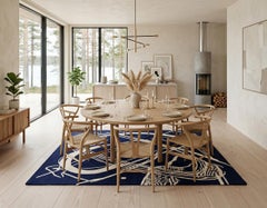 Orbit of Expression Navy Blue Ivory Abstract Rug – Modern Handmade Area Carpet