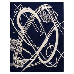 Orbit of Expression Navy Blue Ivory Abstract Rug – Modern Handmade Area Carpet