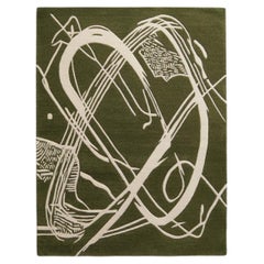 Orbit of Expression Olive & Ivory Abstract Rug – Modern Handmade Area Carpet
