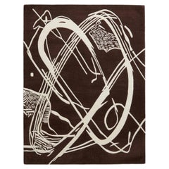 Orbit ofExpression Dark brown & Ivory Abstract Rug – Modern Handmade Area Carpet