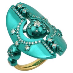 Bague « Orbit » en or 18 carats recouvert d'un revêtement nano-céramique turquoise, sertie de diamants