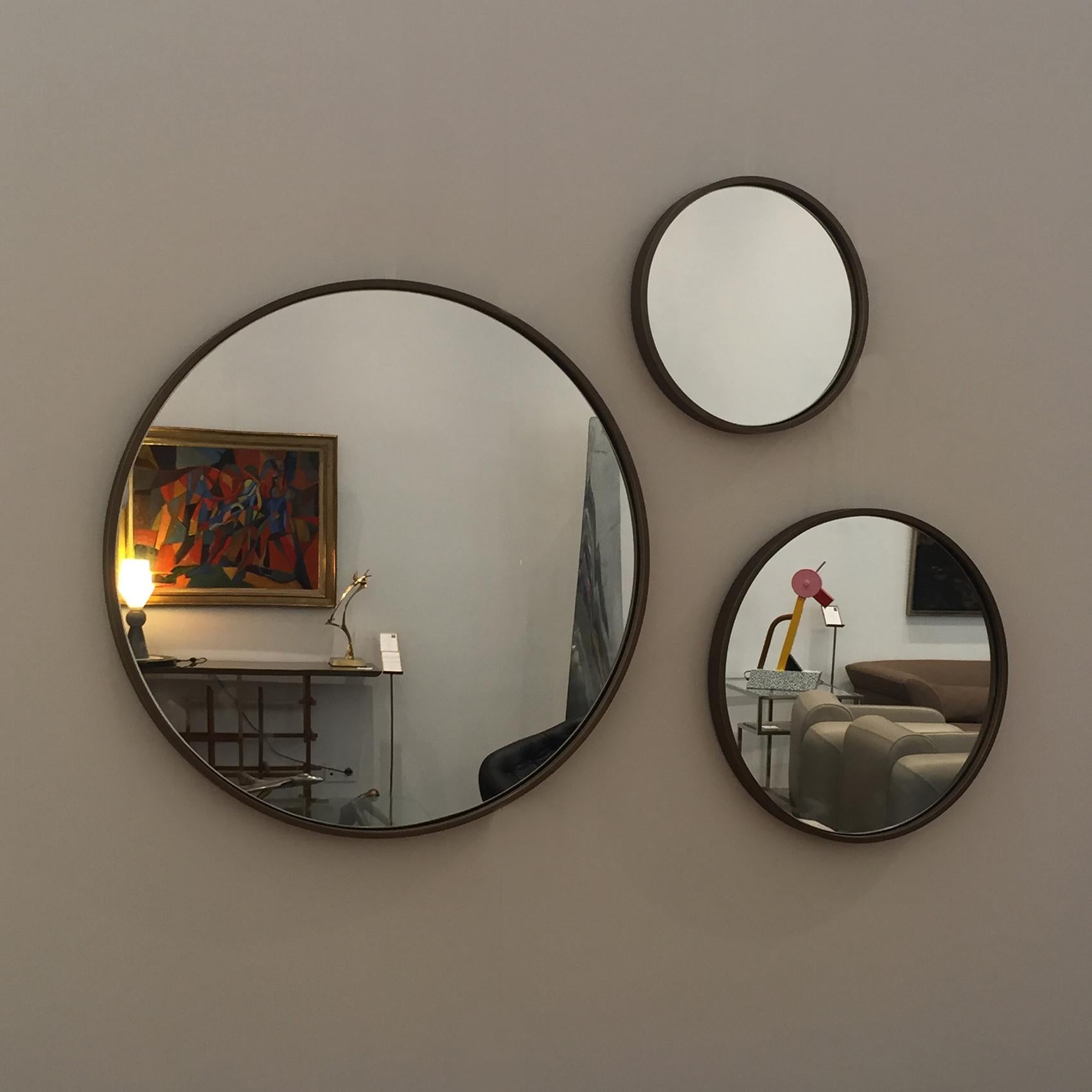 Lebanese Orbit, Small Mirror with Light Oxidized Regular Cratched Brass Frame