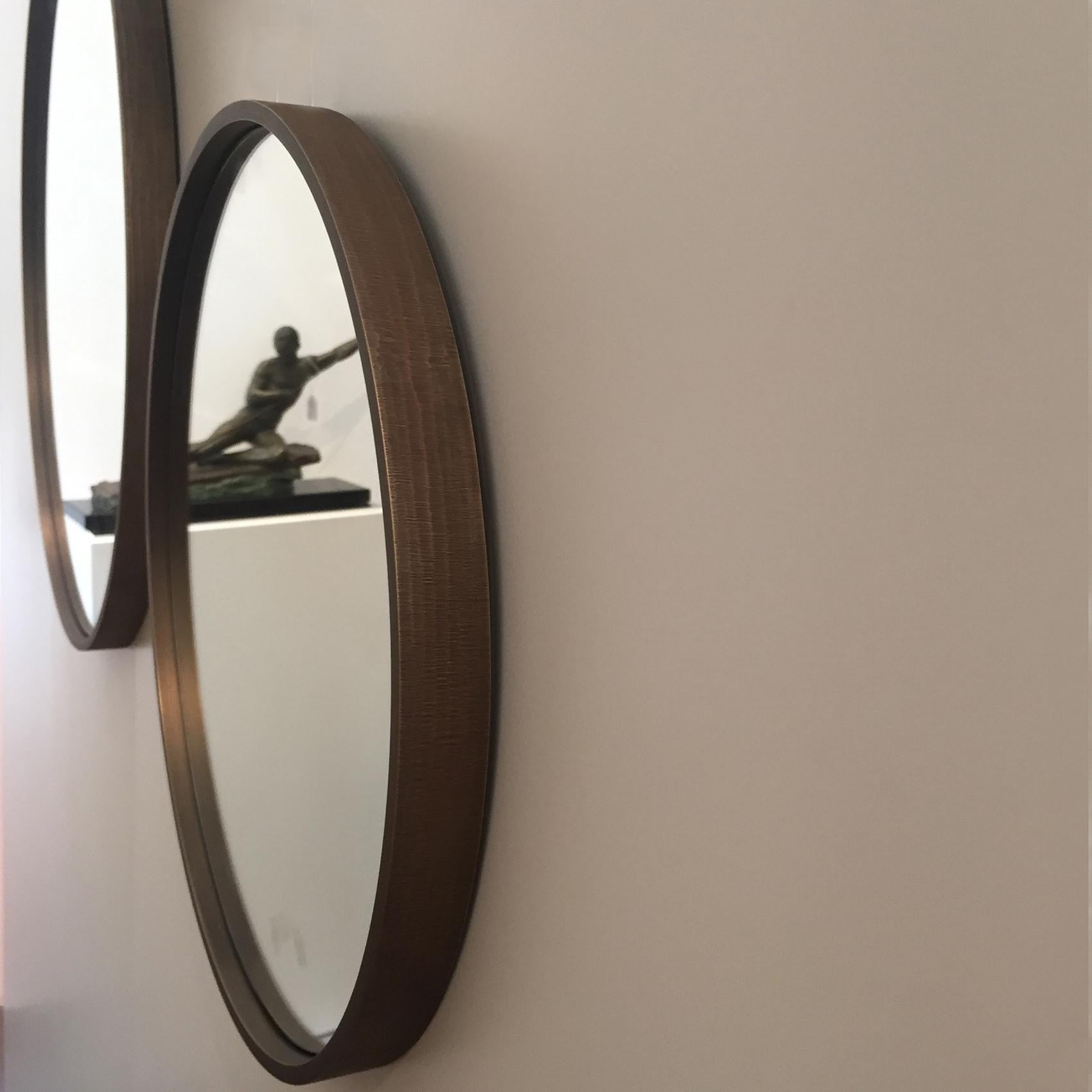 Contemporary Orbit, Small Mirror with Light Oxidized Regular Cratched Brass Frame