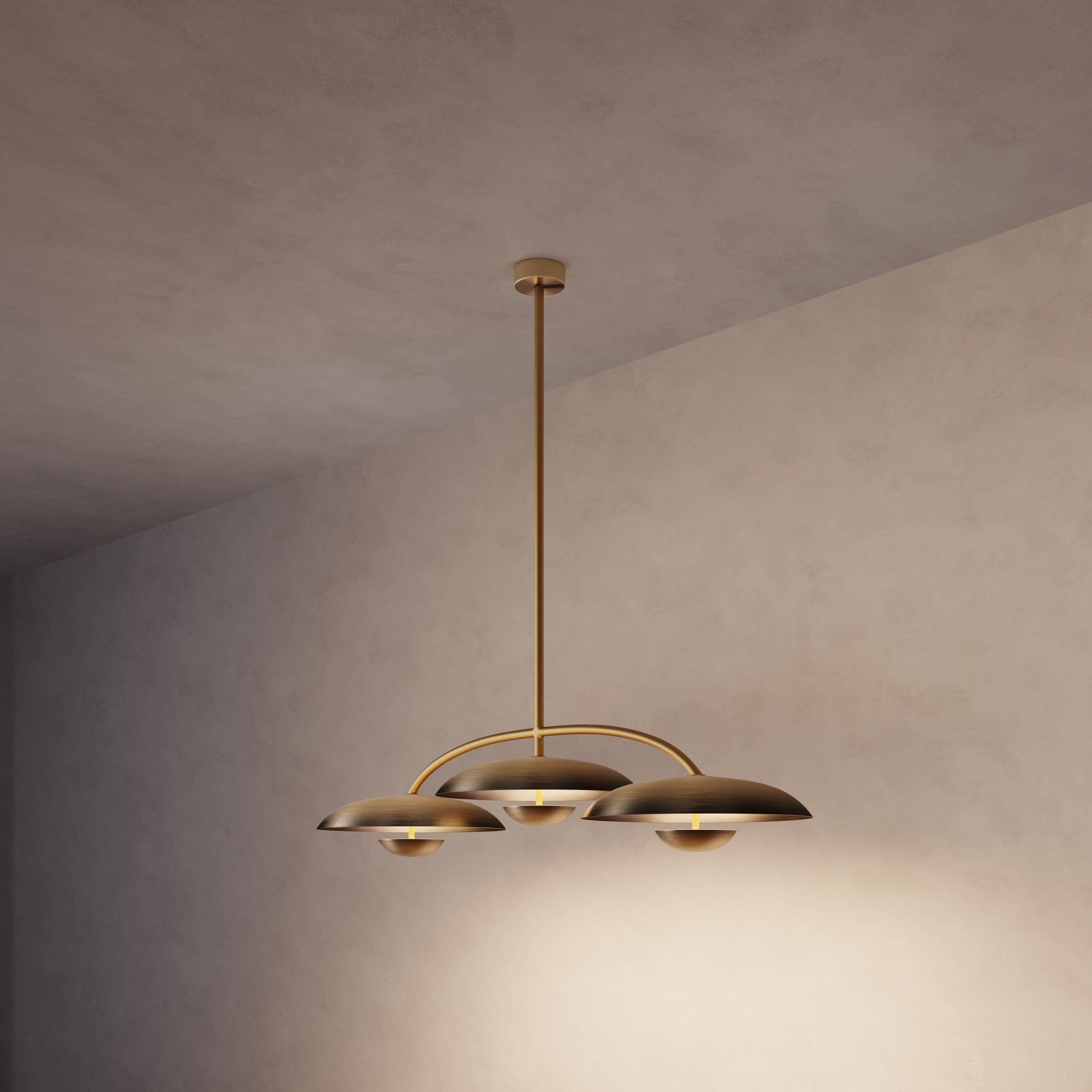 Patinated 'Orbit Trio Ore' Handmade Bronze Gradient Brass Ceiling Light For Sale