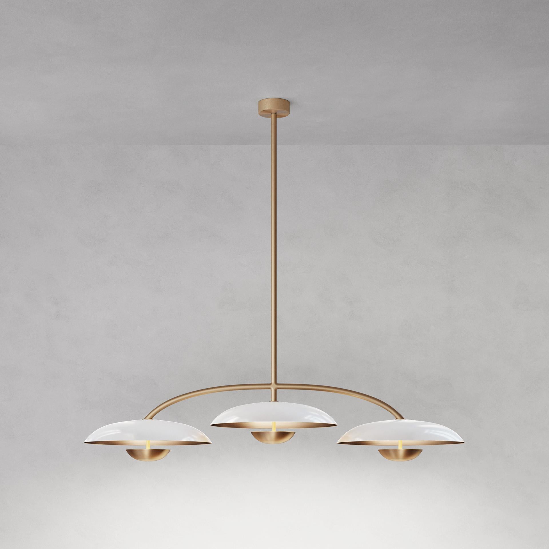 Orbit Trio Purion Ceiling Light by Atelier001
Dimensions: D40 x W120 x H116 cm
Materials: Shade Gloss or matt white lacquered brass
Framework Satin brass
Also Available: In different finishes.

All our lamps can be wired according to each country.