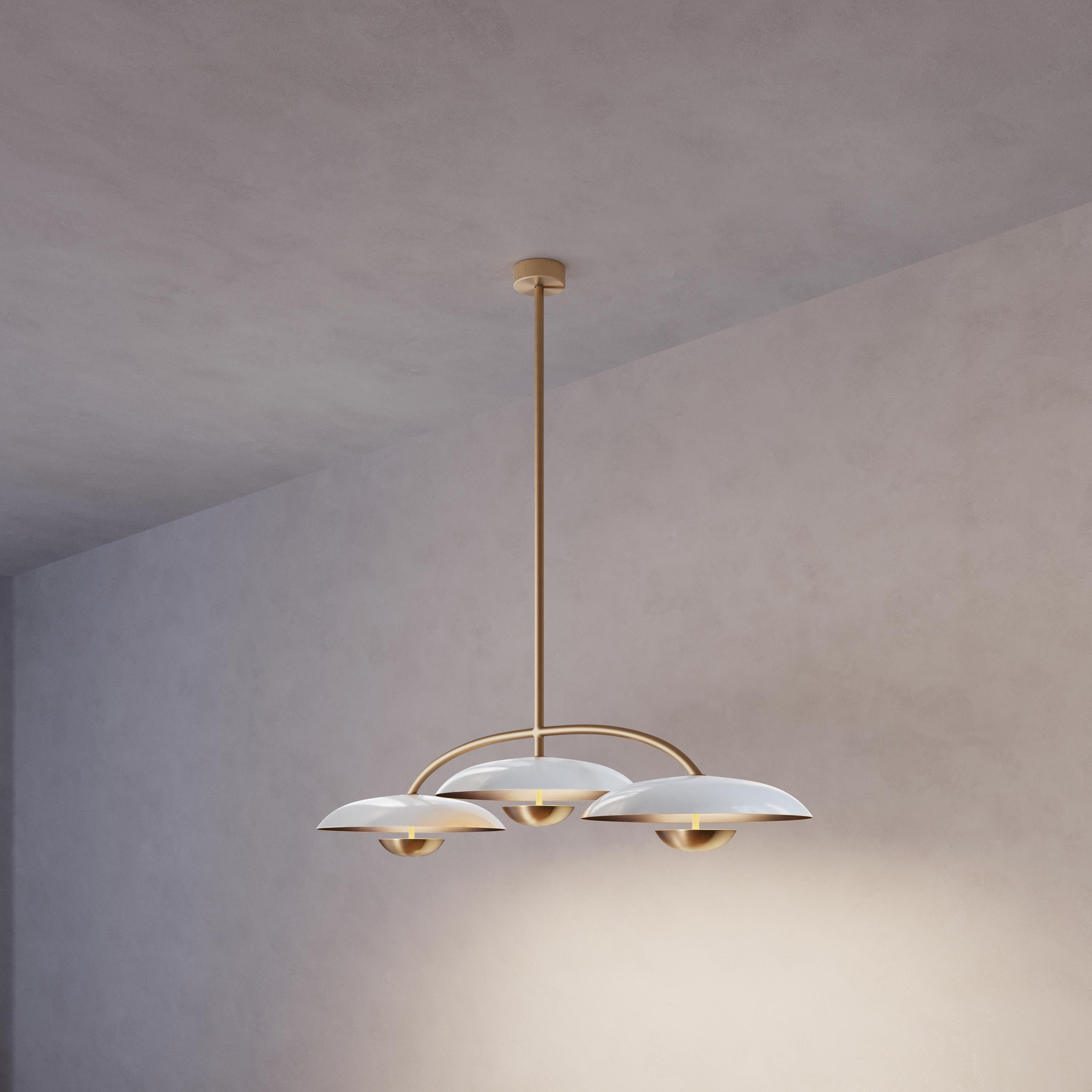 Patinated 'Orbit Trio Purion' Handmade Piano Lacquered Brass Ceiling Light For Sale