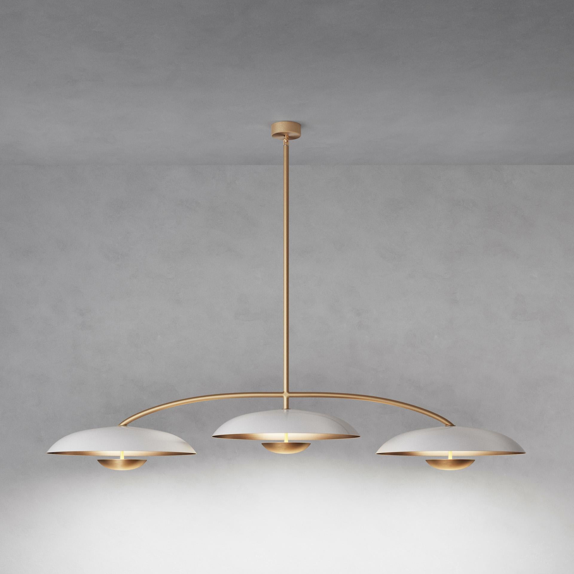 Orbit Trio Purion XL Ceiling Light by Atelier001
Dimensions: D60 x W160 x H115 cm
Materials: Shade Gloss or matt white lacquered brass
Framework Satin brass
Also Available: In different finishes.

All our lamps can be wired according to each