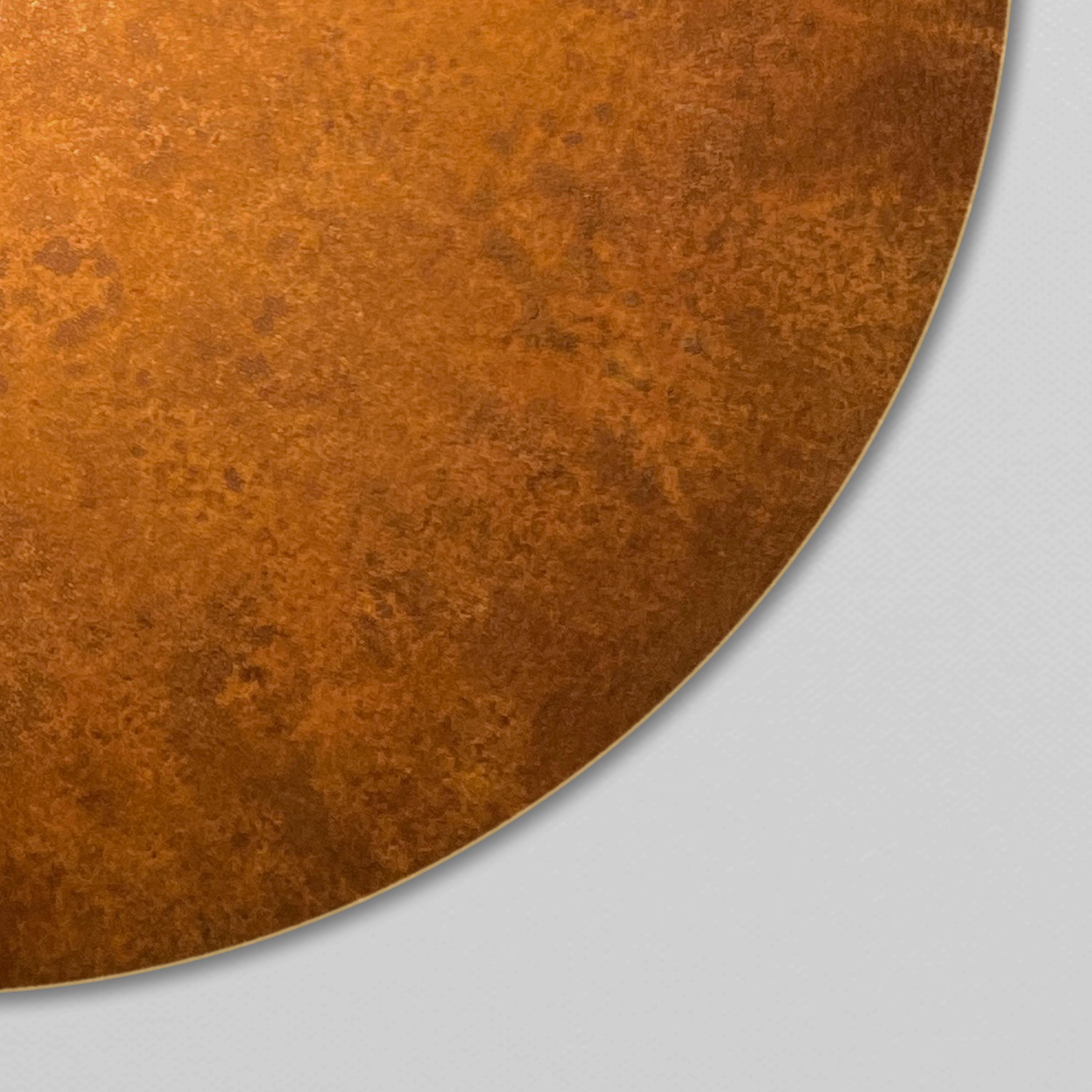 Contemporary 'Orbit Trio Rust' Handmade Rust Patinated Brass Ceiling Pendant For Sale