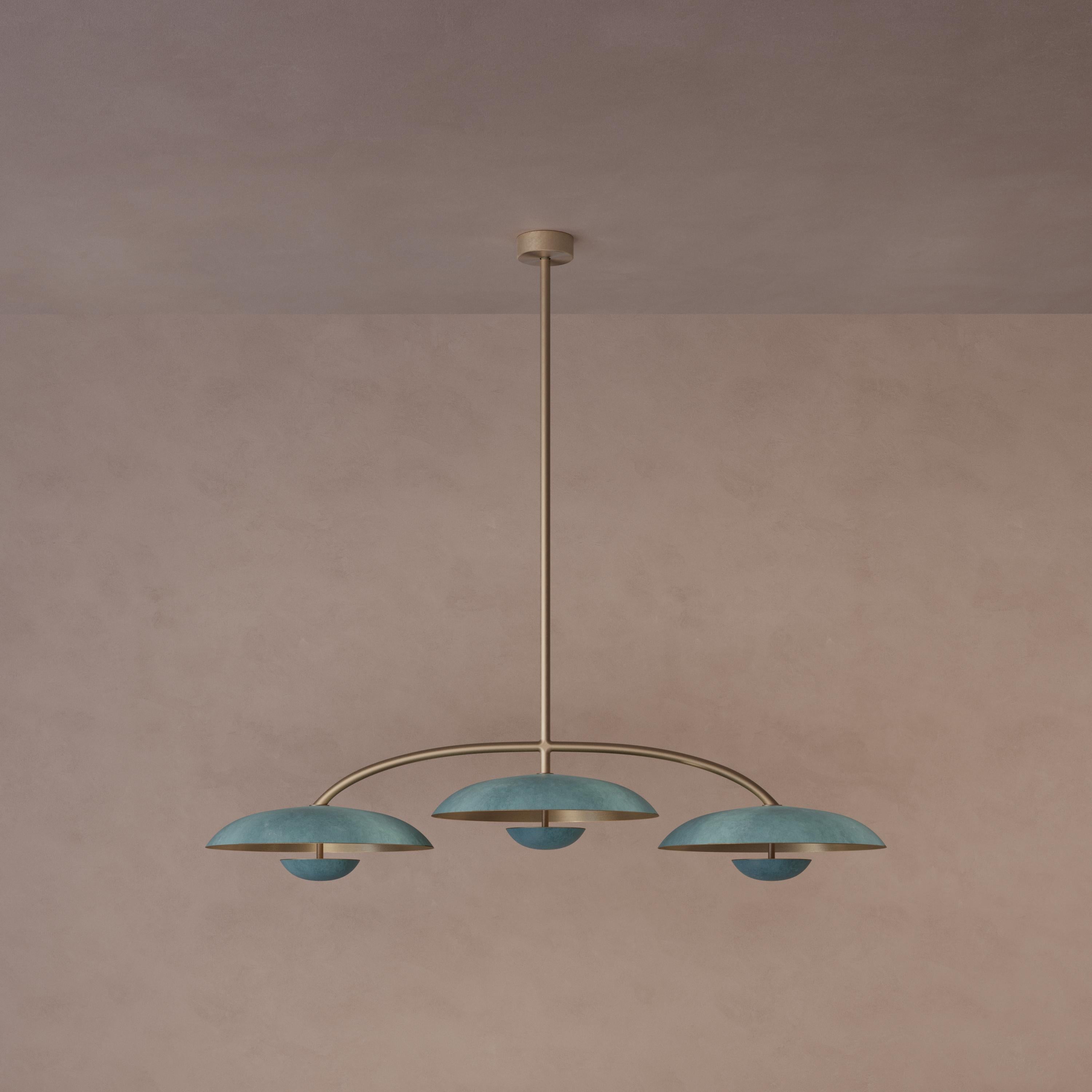 Organic Modern 'Orbit Trio Verdigris' Handmade Verdigris Patinated Brass Ceiling Light For Sale