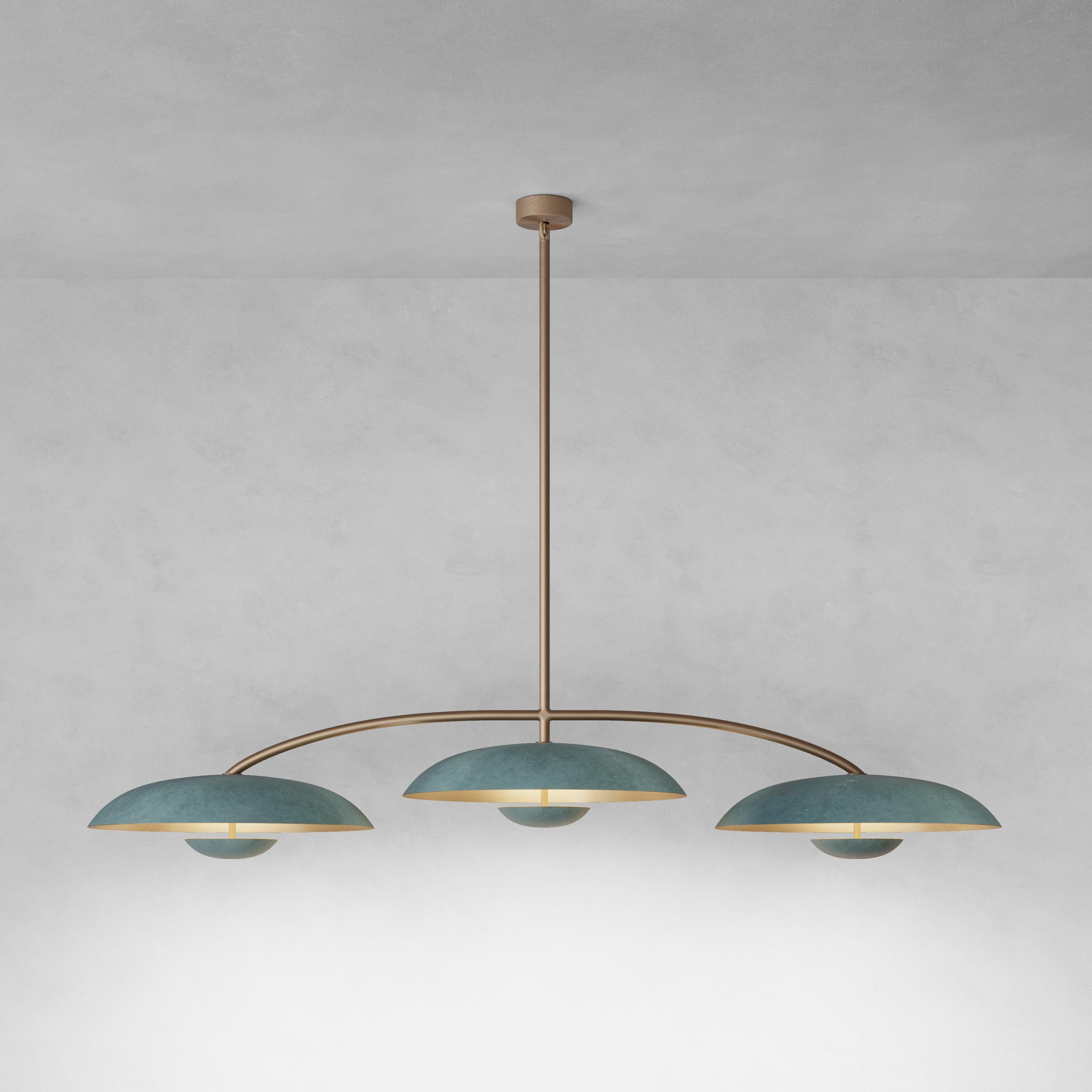 Organic Modern 'Orbit Trio XL Verdigris' Handmade Verdigris Patinated Brass Ceiling Light For Sale