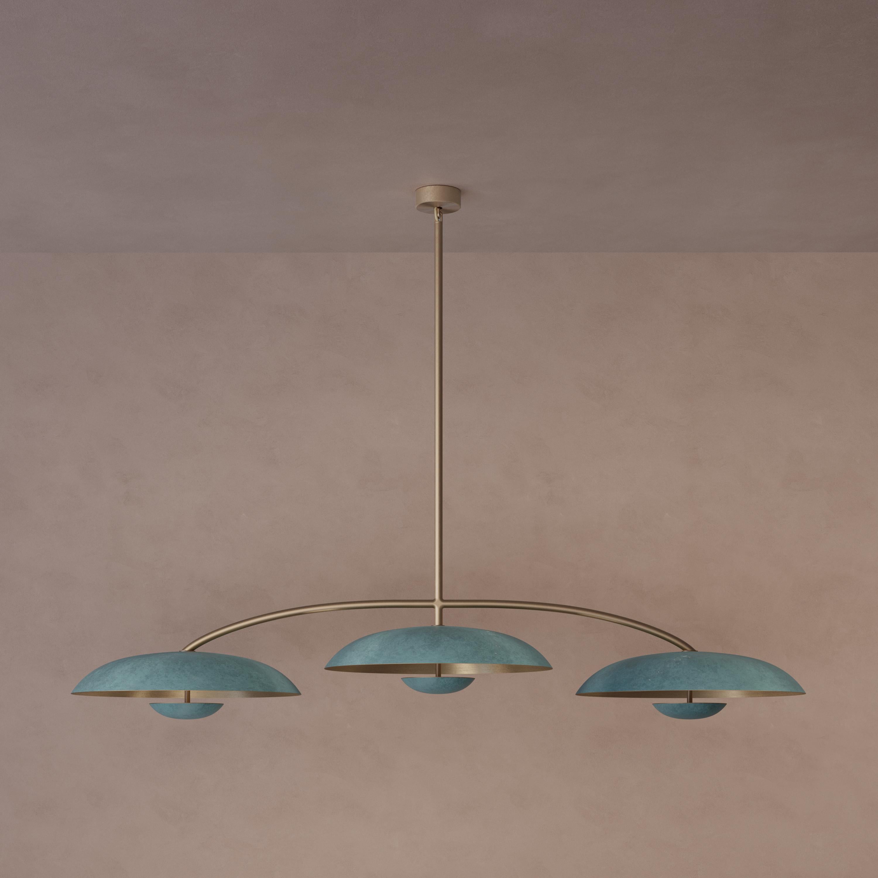 'Orbit Trio XL Verdigris' Handmade Verdigris Patinated Brass Ceiling Light In New Condition For Sale In London, GB