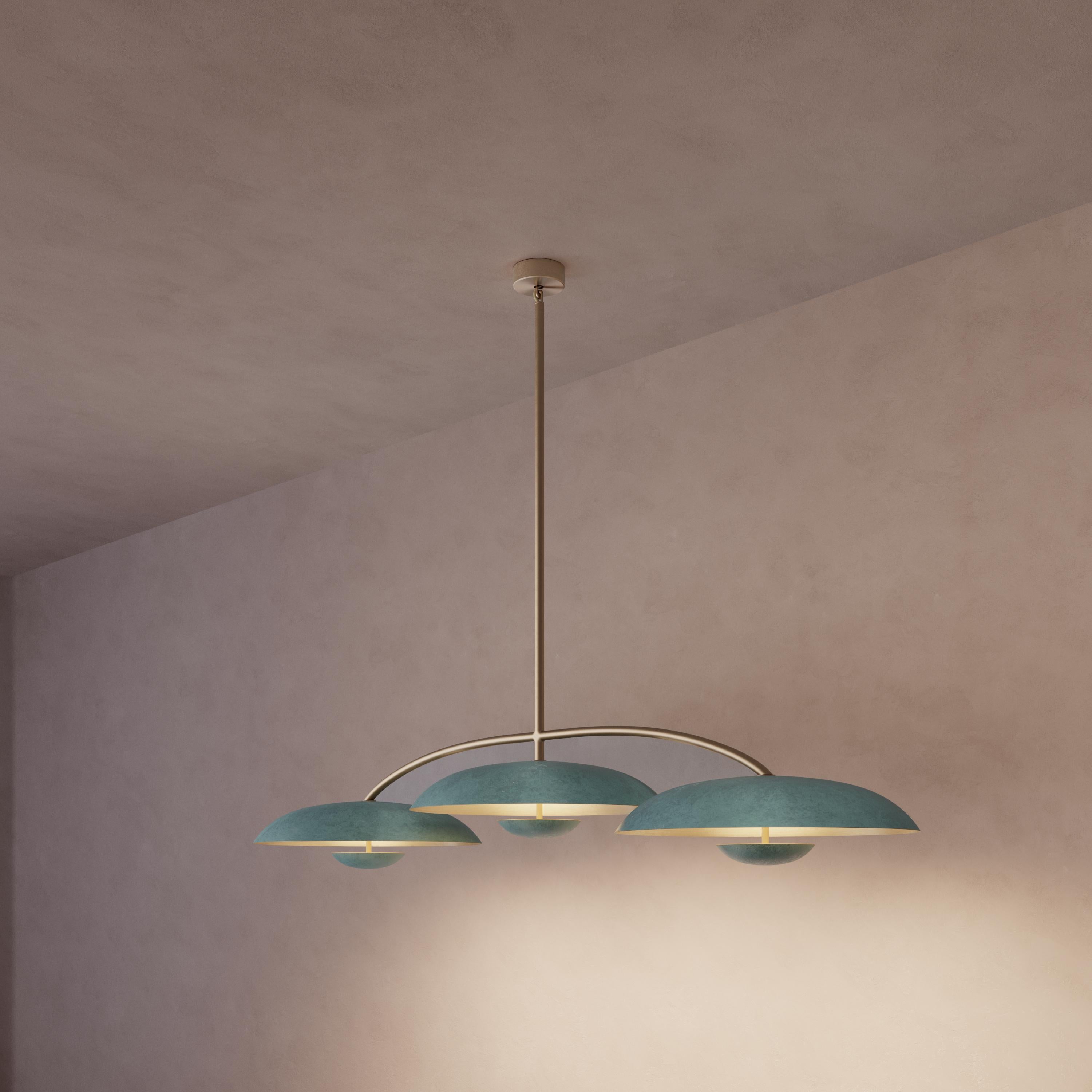 'Orbit Trio XL Verdigris' Handmade Verdigris Patinated Brass Ceiling Light For Sale 1
