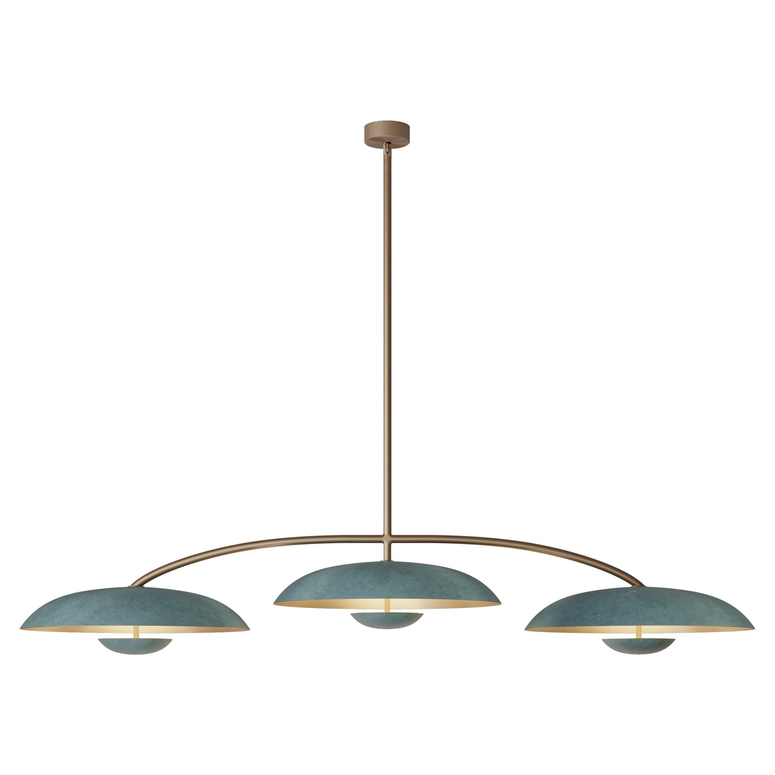 'Orbit Trio XL Verdigris' Handmade Verdigris Patinated Brass Ceiling Light For Sale