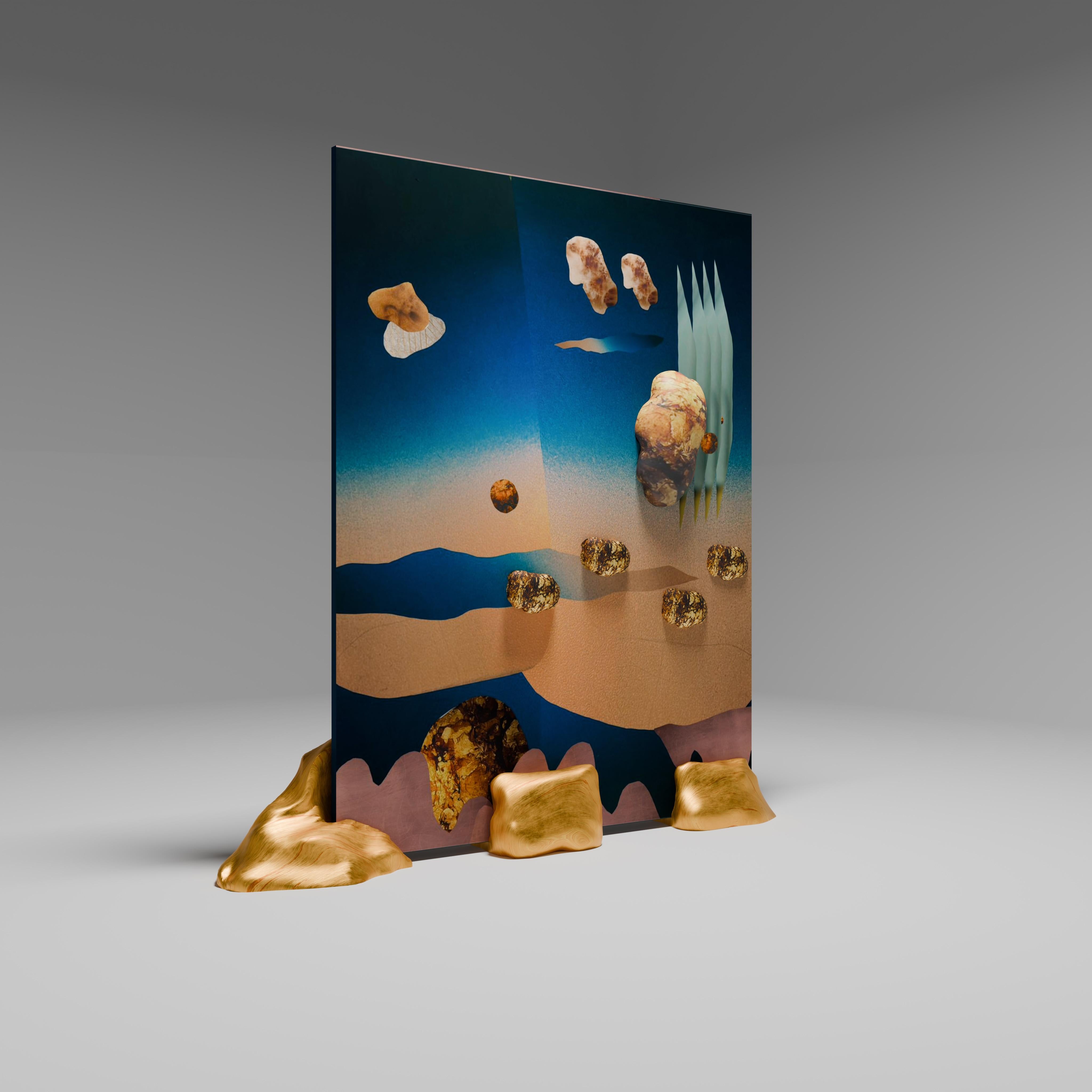 Orbit Wandpaneel mit Messing und Kupfer (Intarsie) im Angebot