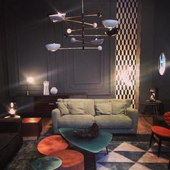 Orbital Six Arms Balanced Italian Brass and Lacquer Customizable Chandelier