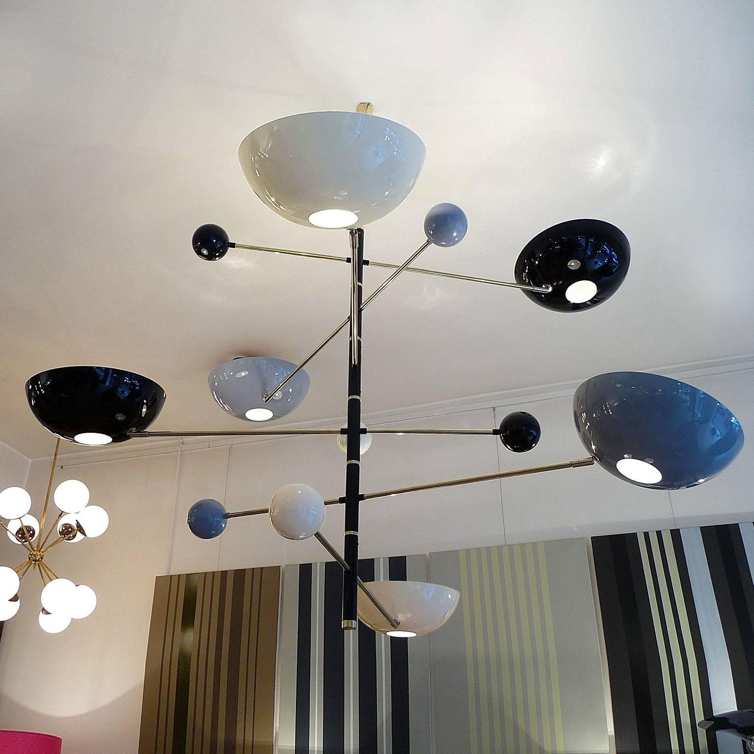 Mid-Century moderno Lampadario italiano Orbital a sei bracci equilibrati in vendita