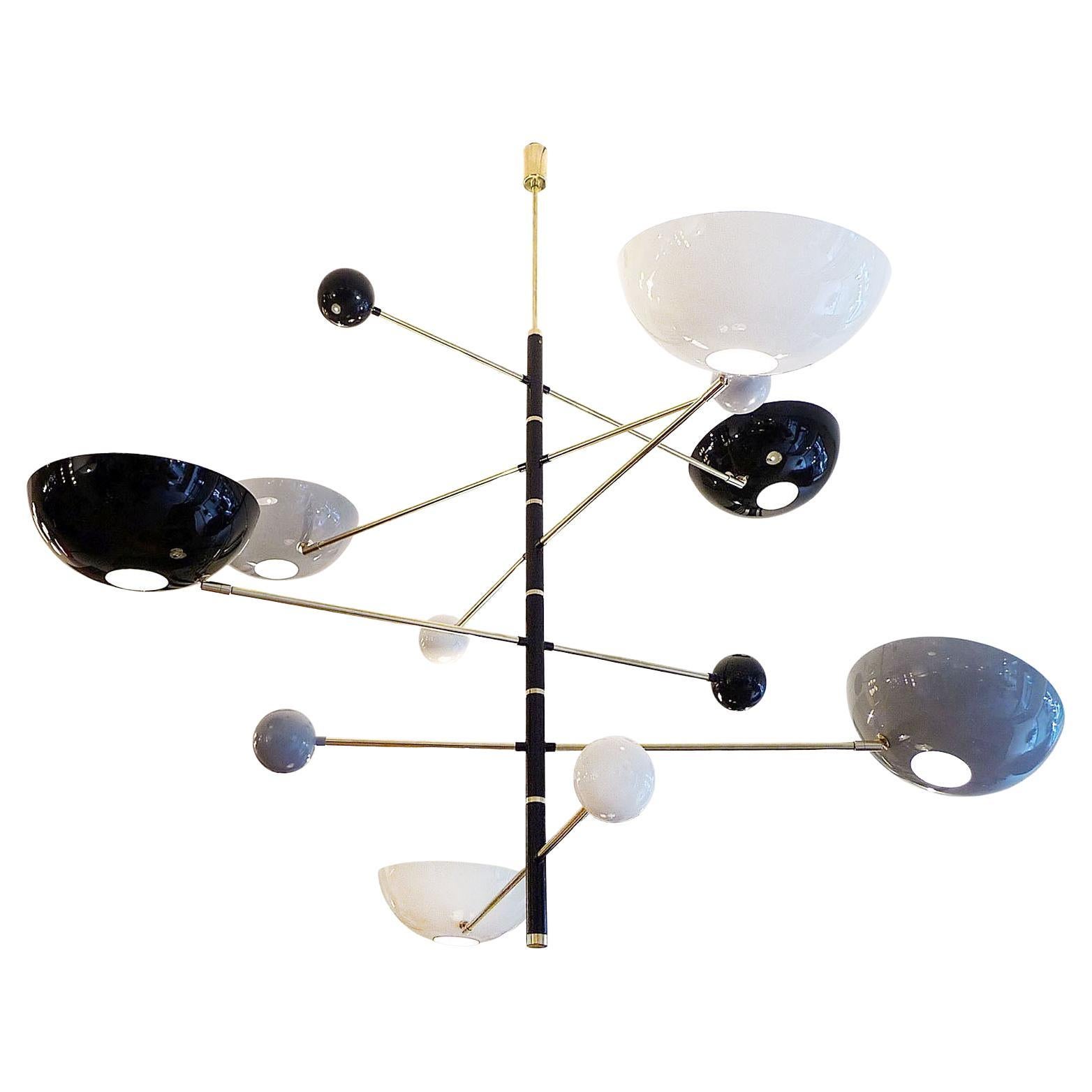 Orbital Six Arms Balanced Italian Chandelier For Sale