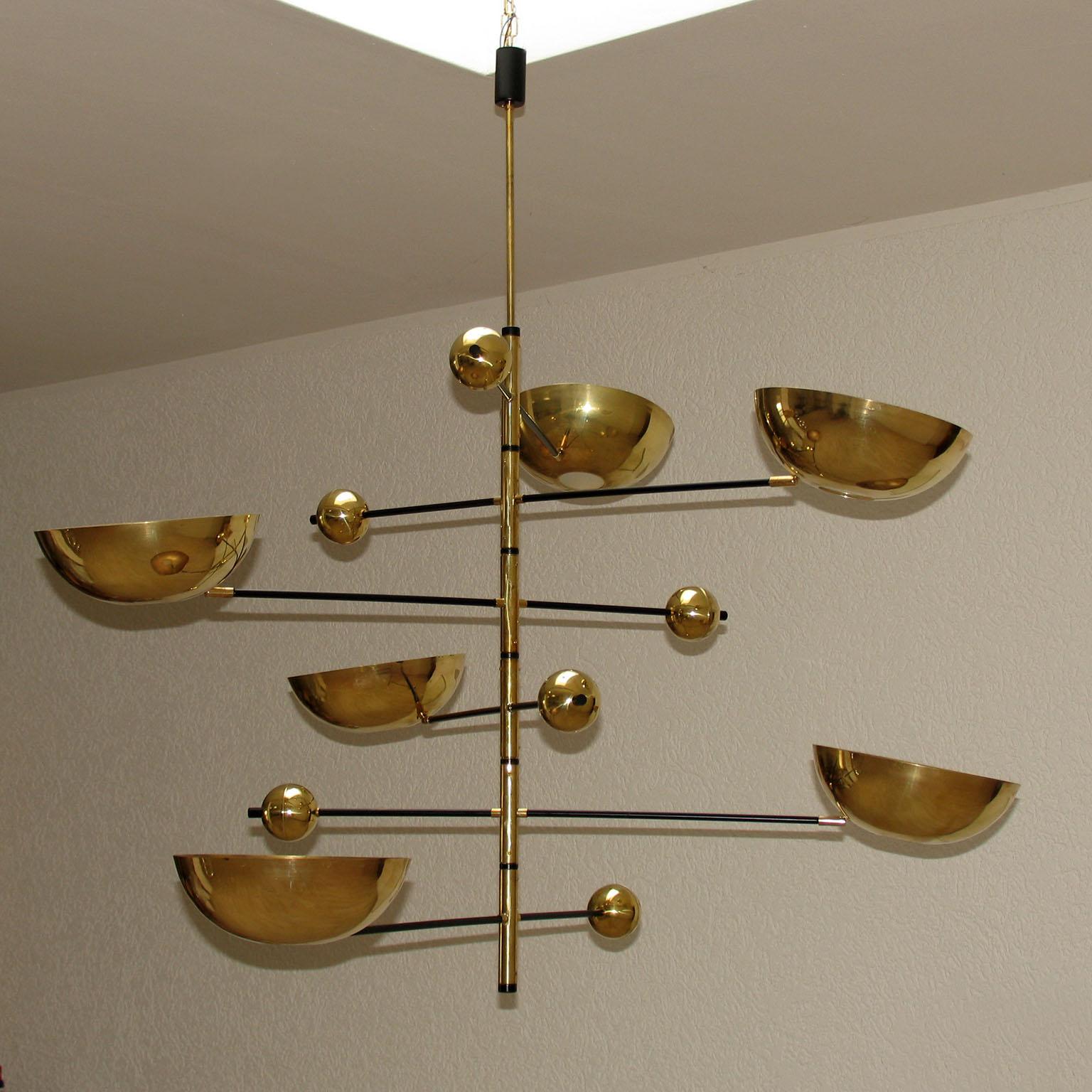 Orbital Six Arms Brass Balanced Italian Chandelier For Sale at 1stDibs